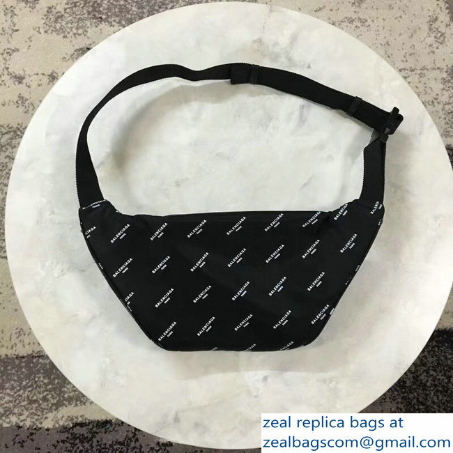Balenciaga Nylon Canvas Belt Pack Bag Explorer All Over Logo Print Black - Click Image to Close