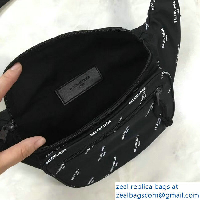 Balenciaga Nylon Canvas Belt Pack Bag Explorer All Over Logo Print Black