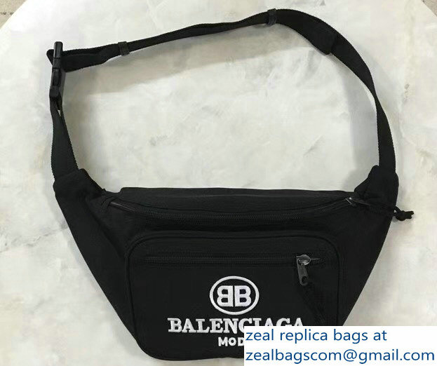 Balenciaga Nylon Canvas Belt Pack Bag Explorer BB Mode White Logo Black