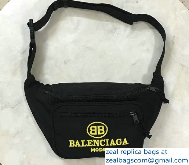 Balenciaga Nylon Canvas Belt Pack Bag Explorer BB Mode Yellow Logo Black