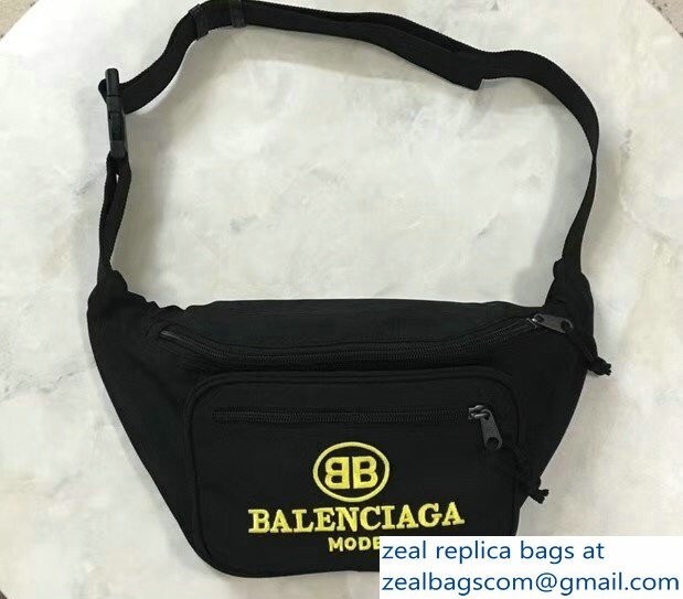 Balenciaga Nylon Canvas Belt Pack Bag Explorer BB Mode Yellow Logo Black - Click Image to Close