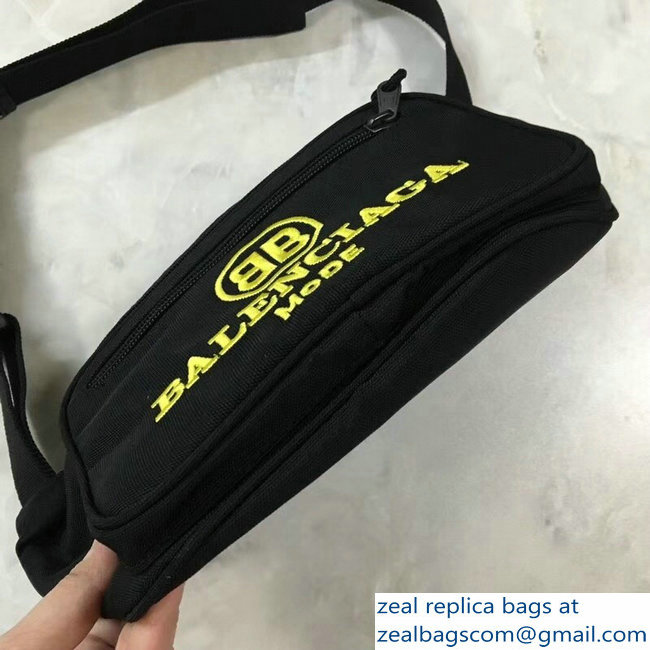 Balenciaga Nylon Canvas Belt Pack Bag Explorer BB Mode Yellow Logo Black - Click Image to Close