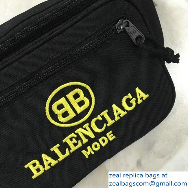 Balenciaga Nylon Canvas Belt Pack Bag Explorer BB Mode Yellow Logo Black