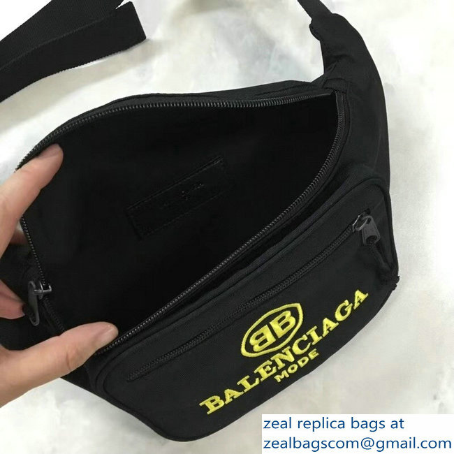 Balenciaga Nylon Canvas Belt Pack Bag Explorer BB Mode Yellow Logo Black