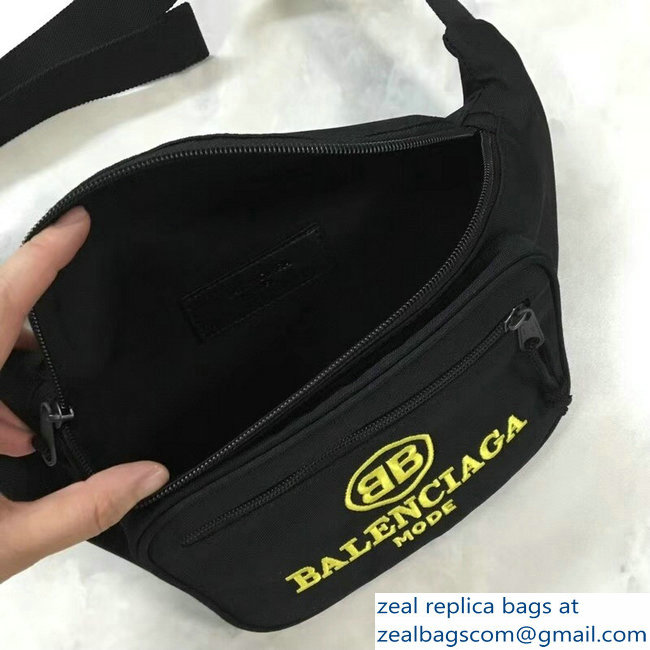 Balenciaga Nylon Canvas Belt Pack Bag Explorer BB Mode Yellow Logo Black - Click Image to Close