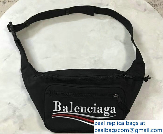 Balenciaga Nylon Canvas Belt Pack Bag Explorer Political Campain Logo Black - Click Image to Close