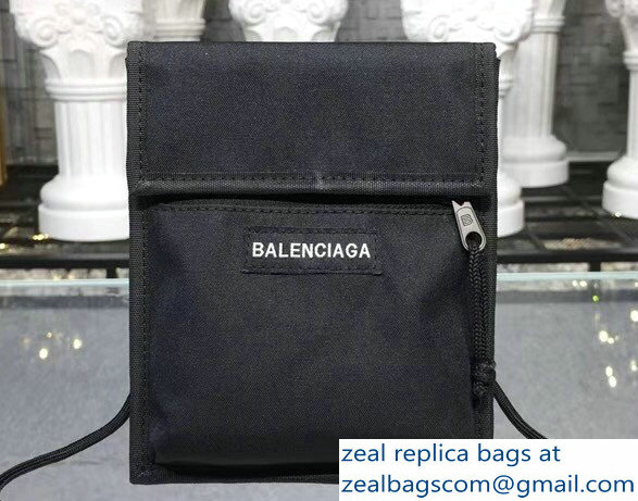Balenciaga Nylon Explorer Pouch Small Crossbody Phone Bag Black with Shoulder Strap 2018