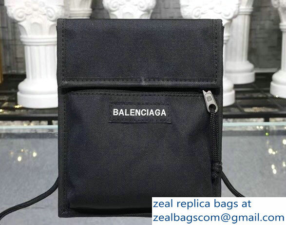 Balenciaga Nylon Explorer Pouch Small Crossbody Phone Bag Black with Shoulder Strap 2018 - Click Image to Close