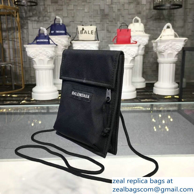 Balenciaga Nylon Explorer Pouch Small Crossbody Phone Bag Black with Shoulder Strap 2018