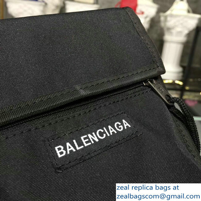 Balenciaga Nylon Explorer Pouch Small Crossbody Phone Bag Black with Shoulder Strap 2018