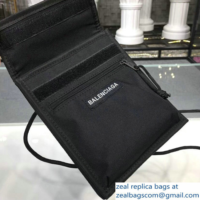 Balenciaga Nylon Explorer Pouch Small Crossbody Phone Bag Black with Shoulder Strap 2018 - Click Image to Close