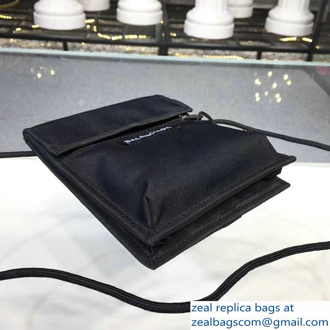 Balenciaga Nylon Explorer Pouch Small Crossbody Phone Bag Black with Shoulder Strap 2018