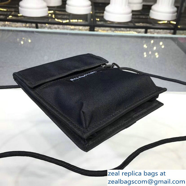 Balenciaga Nylon Explorer Pouch Small Crossbody Phone Bag Black with Shoulder Strap 2018 - Click Image to Close