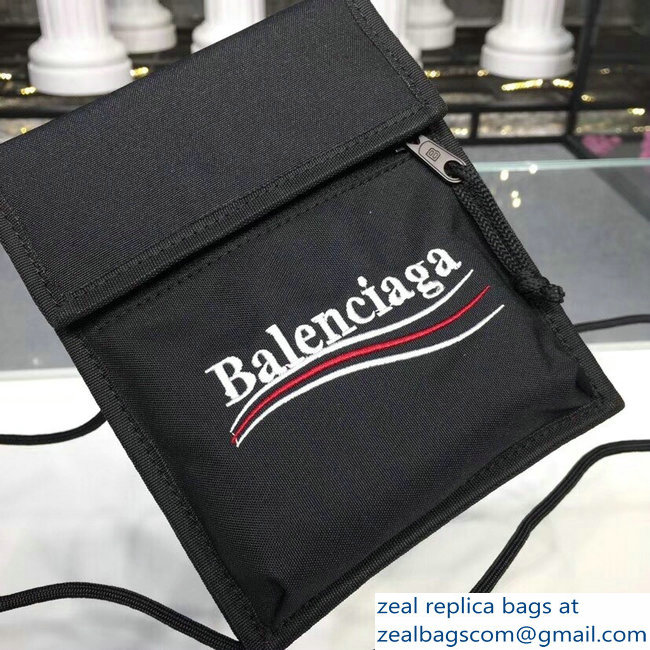 Balenciaga Nylon Explorer Pouch Small Crossbody Phone Bag Political Campain Logo Black with Shoulder Strap 2018