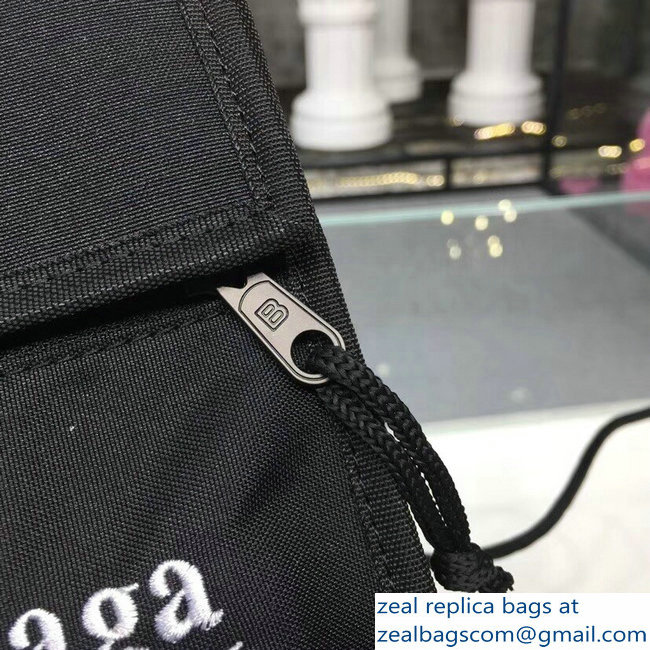 Balenciaga Nylon Explorer Pouch Small Crossbody Phone Bag Political Campain Logo Black with Shoulder Strap 2018 - Click Image to Close