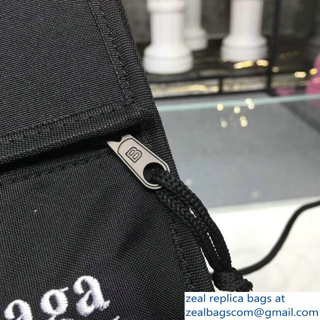 Balenciaga Nylon Explorer Pouch Small Crossbody Phone Bag Political Campain Logo Black with Shoulder Strap 2018