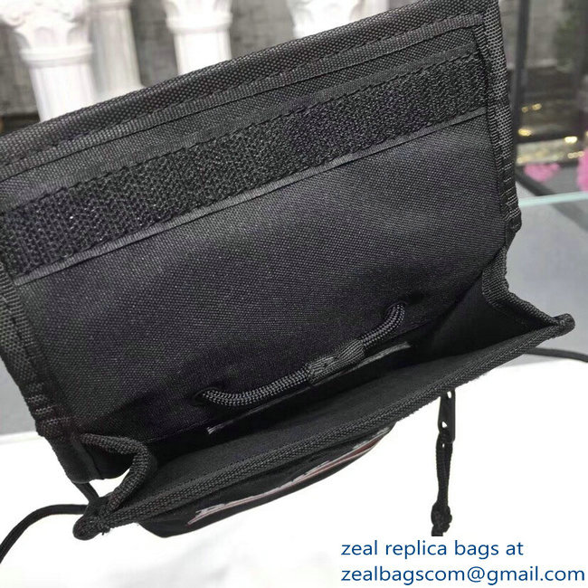 Balenciaga Nylon Explorer Pouch Small Crossbody Phone Bag Political Campain Logo Black with Shoulder Strap 2018 - Click Image to Close