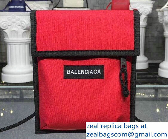 Balenciaga Nylon Explorer Pouch Small Crossbody Phone Bag Red/Black with Shoulder Strap 2018