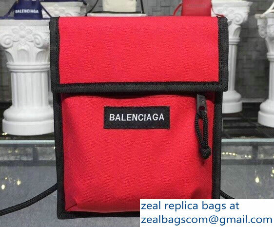 Balenciaga Nylon Explorer Pouch Small Crossbody Phone Bag Red/Black with Shoulder Strap 2018 - Click Image to Close