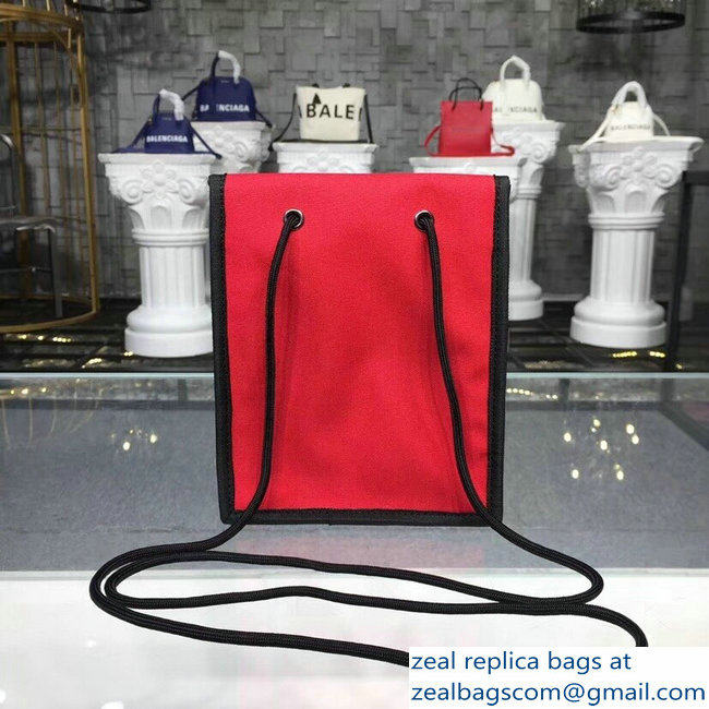 Balenciaga Nylon Explorer Pouch Small Crossbody Phone Bag Red/Black with Shoulder Strap 2018 - Click Image to Close