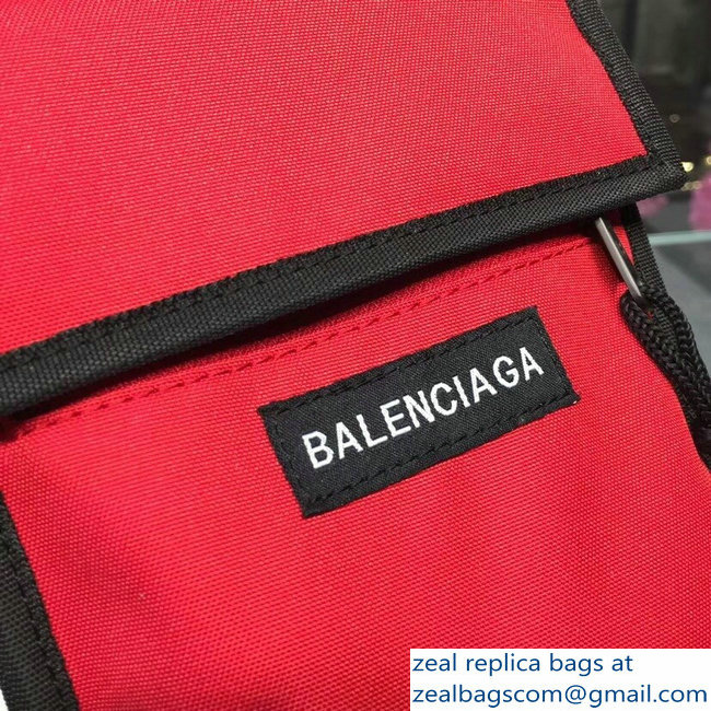 Balenciaga Nylon Explorer Pouch Small Crossbody Phone Bag Red/Black with Shoulder Strap 2018