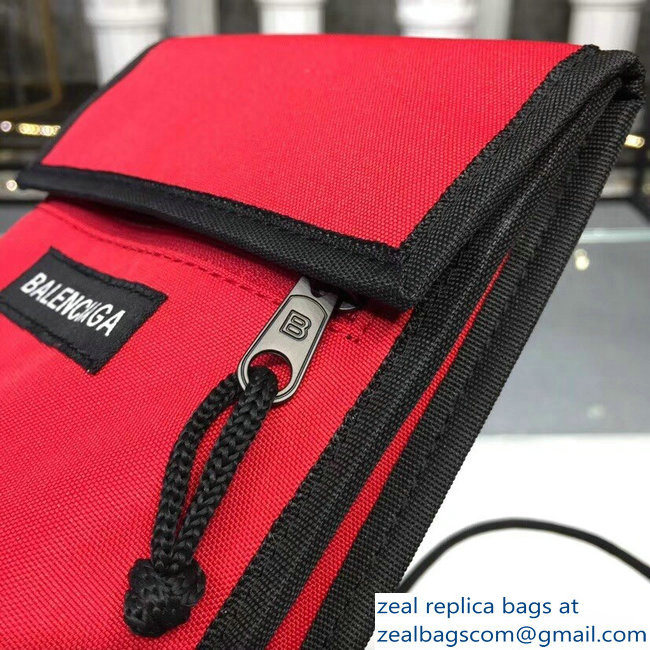 Balenciaga Nylon Explorer Pouch Small Crossbody Phone Bag Red/Black with Shoulder Strap 2018 - Click Image to Close