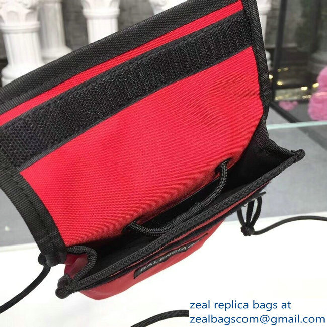 Balenciaga Nylon Explorer Pouch Small Crossbody Phone Bag Red/Black with Shoulder Strap 2018