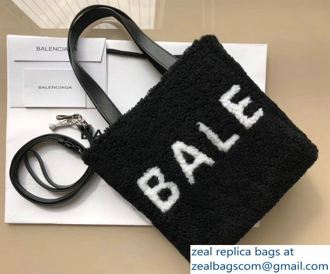 Balenciaga Shearling Shopper Tote Small Bag Logo Black 2018