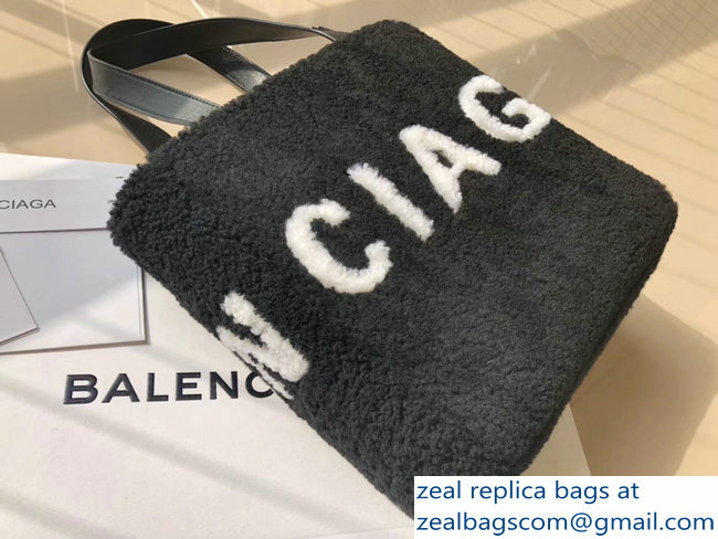 Balenciaga Shearling Shopper Tote Small Bag Logo Black 2018 - Click Image to Close