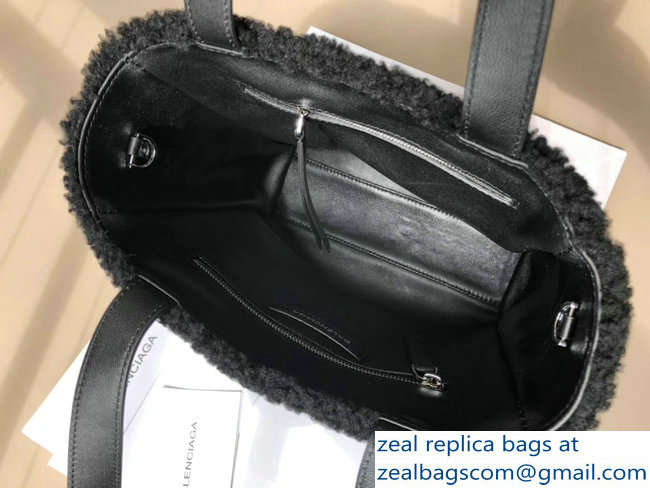 Balenciaga Shearling Shopper Tote Small Bag Logo Black 2018 - Click Image to Close