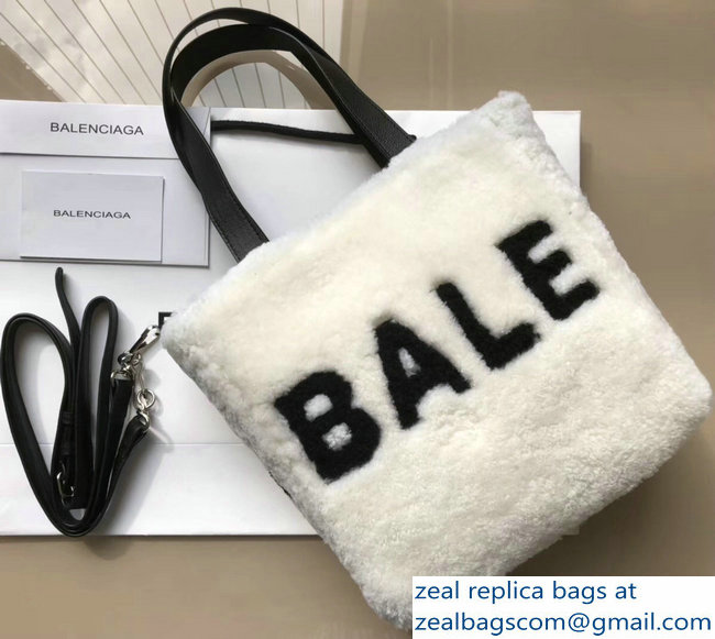 Balenciaga Shearling Shopper Tote Small Bag Logo White 2018 - Click Image to Close