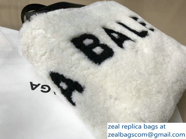 Balenciaga Shearling Shopper Tote Small Bag Logo White 2018 - Click Image to Close