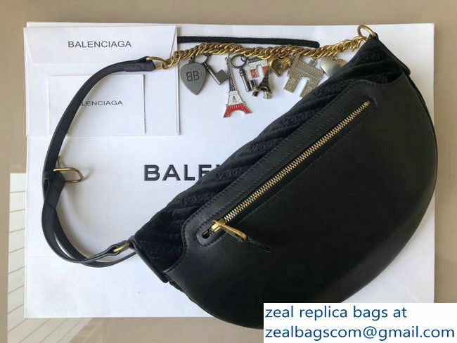 Balenciaga Souvenir Charms Jacquard Logo Belt Bag XS Velvet Black 2018