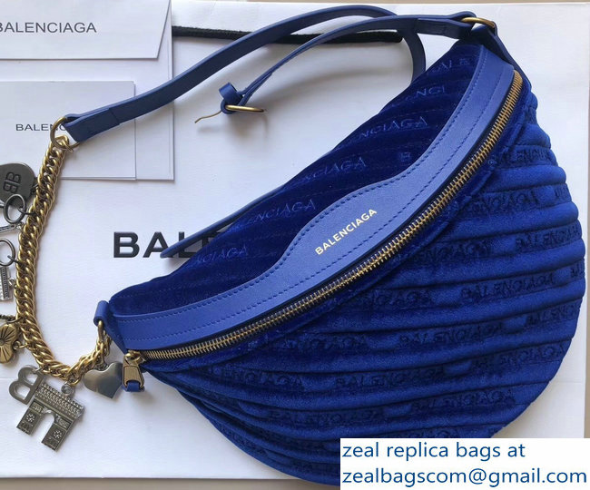 Balenciaga Souvenir Charms Jacquard Logo Belt Bag XS Velvet Blue 2018 - Click Image to Close