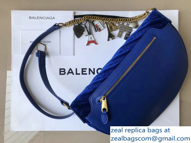 Balenciaga Souvenir Charms Jacquard Logo Belt Bag XS Velvet Blue 2018 - Click Image to Close