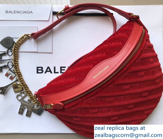 Balenciaga Souvenir Charms Jacquard Logo Belt Bag XS Velvet Red 2018