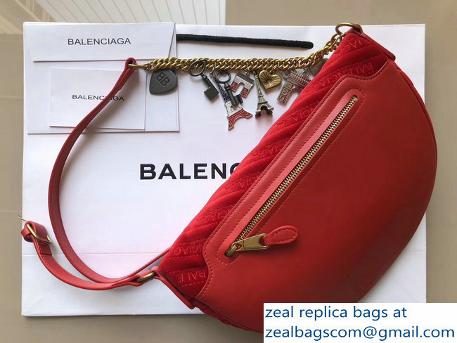 Balenciaga Souvenir Charms Jacquard Logo Belt Bag XS Velvet Red 2018