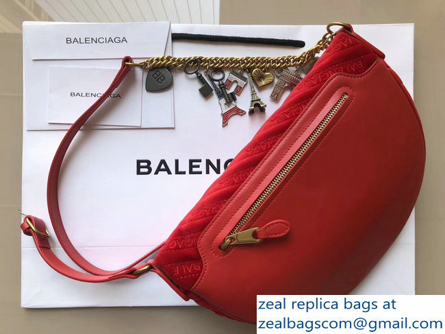 Balenciaga Souvenir Charms Jacquard Logo Belt Bag XS Velvet Red 2018 - Click Image to Close