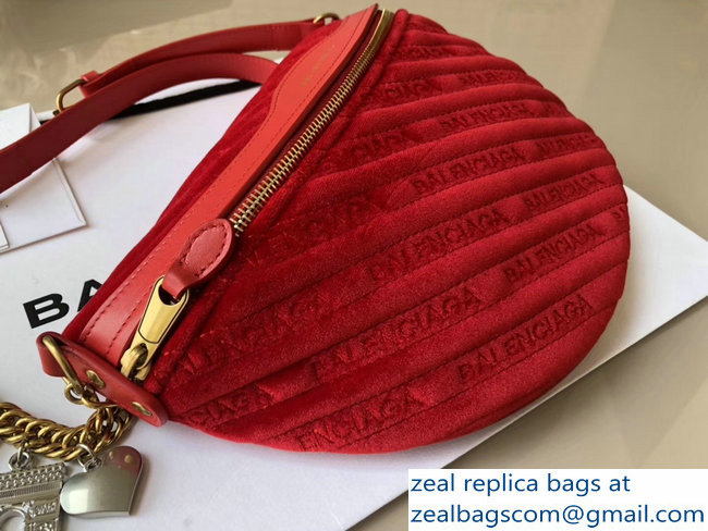 Balenciaga Souvenir Charms Jacquard Logo Belt Bag XS Velvet Red 2018