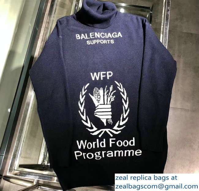 Balenciaga Supports World Food Programme Turtleneck Sweater Dark Blue 2018 - Click Image to Close