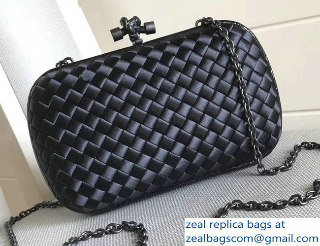 Bottega Veneta Intrecciato Chain Knot Clutch Bag Black 2018 - Click Image to Close