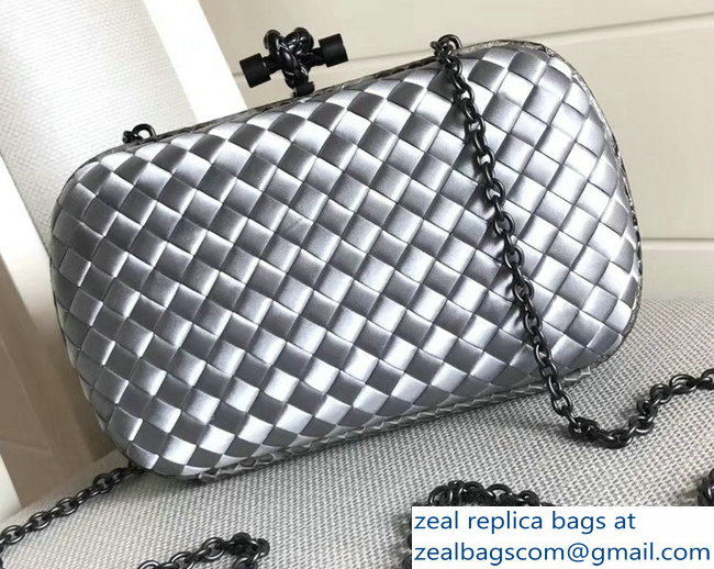 Bottega Veneta Intrecciato Chain Knot Clutch Bag Silver 2018 - Click Image to Close