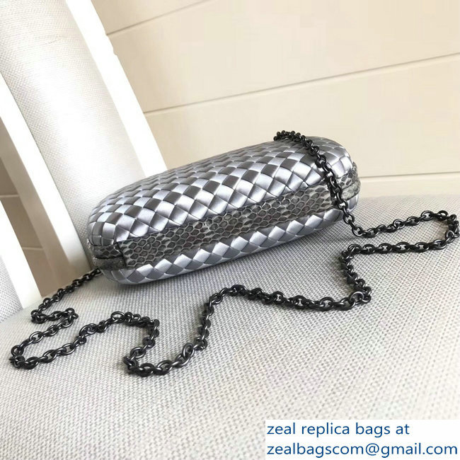 Bottega Veneta Intrecciato Chain Knot Clutch Bag Silver 2018 - Click Image to Close