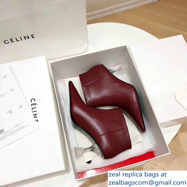 Celine Facetted Heel Ankle Boots Burgundy 2018