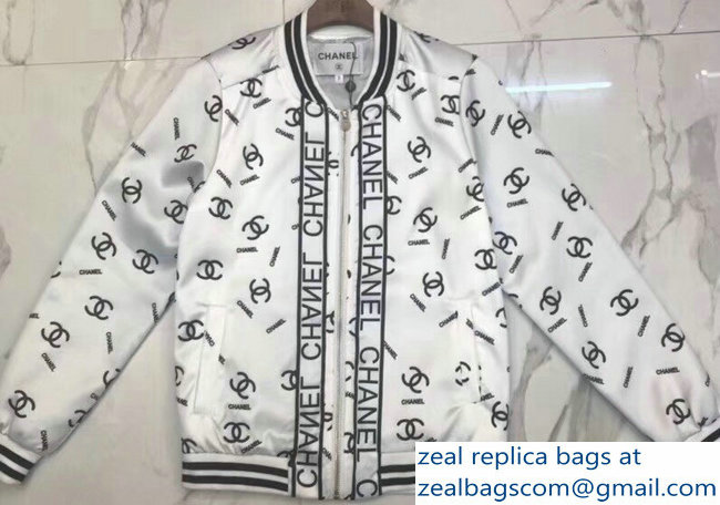 Chanel All Over Logo Print Jacket White 2018