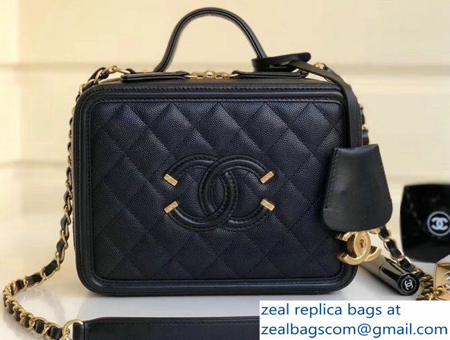 Chanel CC Filigree Grained Vanity Case Bag A93343 Black