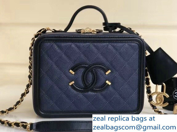 Chanel CC Filigree Grained Vanity Case Bag A93343 Navy Blue/Black