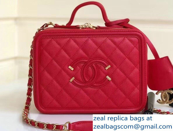 Chanel CC Filigree Grained Vanity Case Bag A93343 Red - Click Image to Close