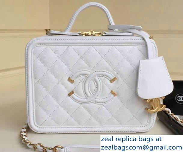 Chanel CC Filigree Grained Vanity Case Bag A93343 White