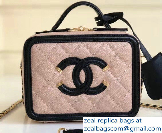 Chanel CC Filigree Grained Vanity Case Bag Mini Beige/Black